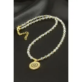 Nazar Zirkon Taşlı Kristal Kolye-Sarı