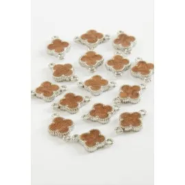 Çiçek Çift Kulplu Mineli Bileklik Ve Kolye Ucu Aparatı 1 Adet-Kahverengi