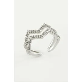 Zikzak Zirkon Taşlı Yüzük-Gümüş Rengi