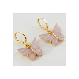 Kelebek Figürlü Polyester Küpe-Açık Pembe