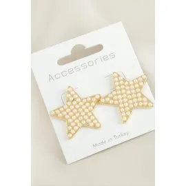 Yıldız Taşlı Yeni Sezon İnci Küpe-Sarı