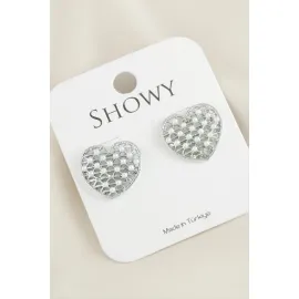 Kalp Yeni Sezon İnci Küpe-Gümüş Rengi