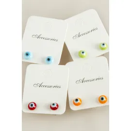 Nazar Cam Küpe-Renkli