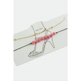 2 Adet Kırık Doğaltaşlı Zincir Halhal-Pembe