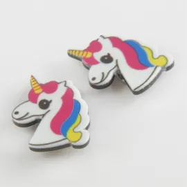 Unicorn Mıknatıslı Plastik Çocuk Küpesi-Beyaz