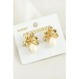 Çiçek Damla Trend İnci Küpe-Sarı