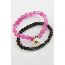 2 Adet Hematit Ceyt Doğaltaş Bileklik-Pembe