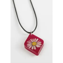 Papatya Köşeli Epoksi Kolye-Fuşya