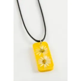 Papatya Dikdörtgen Epoksi Kolye-Sarı