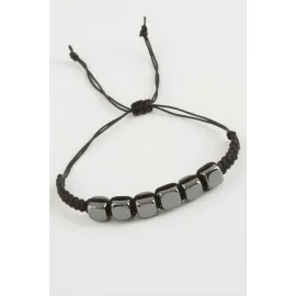 Küp Hematit Doğal Taş Bileklik-Antrasit