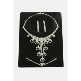 Halka Taşlı Lüks Set Kolye-Gümüş Rengi