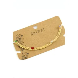 Zirkon Taşlı Burgulu Lüks Çelik Halhal-Sarı