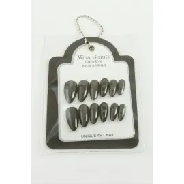 Desenli Mina Beauty Kedi Gözü Takma Tırnak-Siyah