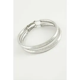 Noktalı Boru Halka Küpe 4 Cm-Gümüş Rengi