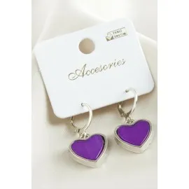 Kalp Polyester Küpe-Mor