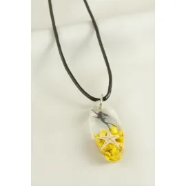 Deniz Yıldızı Elips Epoksi Kolye-Sarı