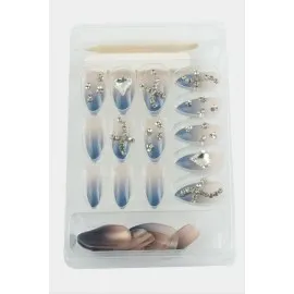 Misyul Taşlı Takma Tırnak 24 Adet-Mavi