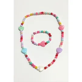 Kalp Boncuk Çocuk Set Kolye-Renkli