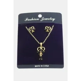 Kalp Zirkon Taşlı Set Kolye-Siyah