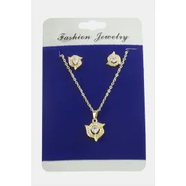 Çiçek Zirkon Taşlı Set Kolye-Gümüş Rengi