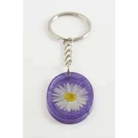 Papatya Oval Epoksi Anahtarlık-Mavi