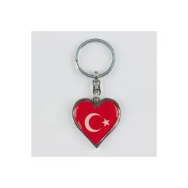Ay Yıldız Kalp Figürlü Metal Anahtarlık-Kırmızı