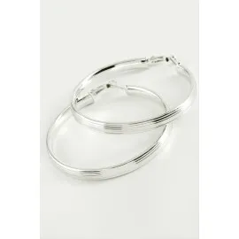 Çizgili Halka Küpe 6 Cm-Gümüş Rengi