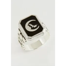 Ay Kurt Metal Erkek Yüzük-Siyah