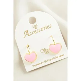 Kalp Mineli Klipsi Küpe-Pembe