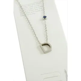 Gümüş Renkli Harfli Çelik Kolye-D