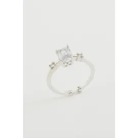 Baget Taşlı Yüzük-Gümüş Rengi