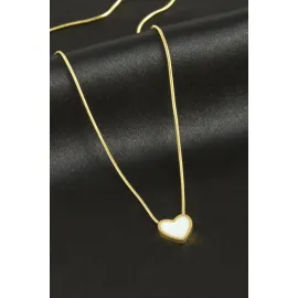 Kalp Sedef Lüks Çelik Kolye-Pembe