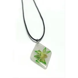 Tesbih Çiçeği Baklava Dilimli Epoksi Kolye-Yeşil