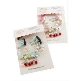 2 Adet Kiraz Zirkon Taşlı Lüks İp Bileklik-Kırmızı