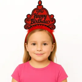 Kırmızı Happy Birthday Prenses Tacı – Doğum Günü Taç Aksesuarı