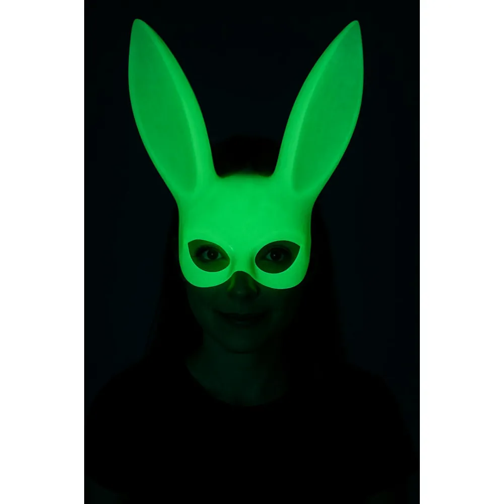 Karanlıkta Parlayan Fosforlu Tavşan Maskesi – Glow Bunny Masquerade Maske (32x22 cm)