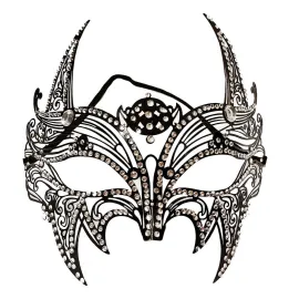 Siyah Renk Lazer Kesim Üzeri Kristal Taşlı Metal Lüks Maske Balo Parti
