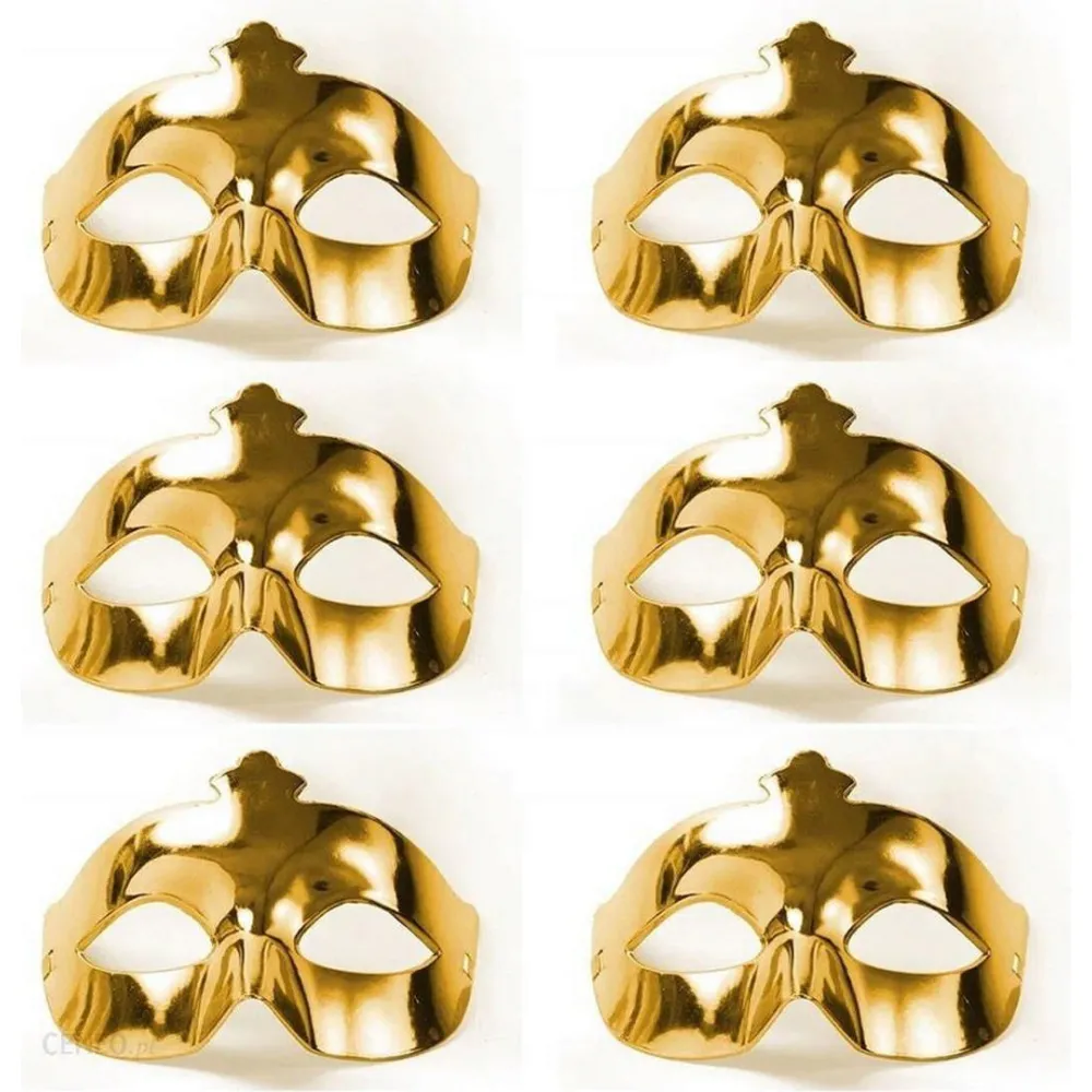 Altın Metalize Renk Düz Balo Parti Maskesi 6 Adet