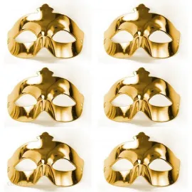 Altın Metalize Renk Düz Balo Parti Maskesi 6 Adet