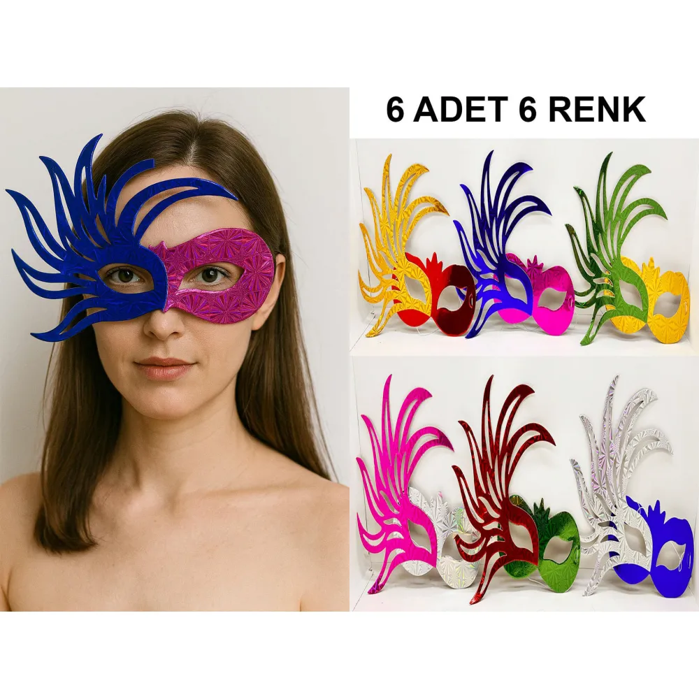 6&#39;lı Renkli Balo Maskesi Seti | Karton & Lastikli (Yetişkin-Çocuk Uyumlu)