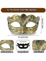 Altın Renk Eskitme Maskeli Balo Maskesi – Venedik Tarzı Parti Maskesi