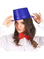 Mavi Renk Parıltılı Simli Fötr Silindir Parti Şapkası