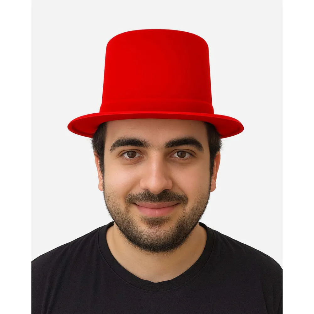 Kırmızı Renk Plastik Nubuk Kadife Flok Kaplama Fötr Şapka 11 Cm