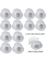 Gümüş Renk Simli Melon Yuvarlak Parti Şapkası 12 Adet