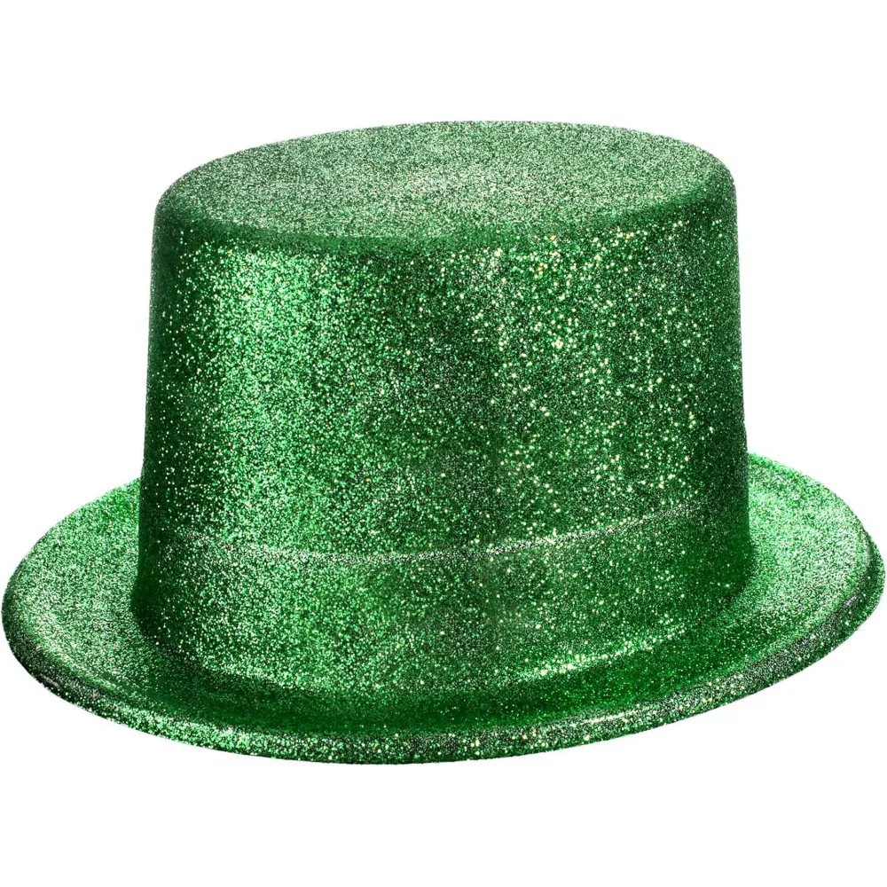 Yeşil Renk Parıltılı Simli Fötr Silindir Parti Şapkası