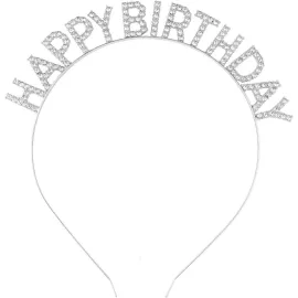 Gümüş Kristal Taşlı Happy Birthday Doğum Günü Tacı İthal Ürün A Kalite 17x16 cm