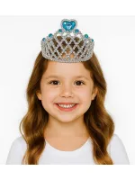 Mavi Kalpli Gümüş Renk Kraliçe Tacı Prenses Tacı 