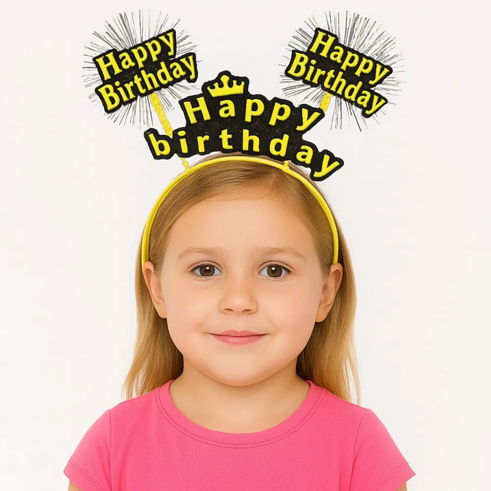 Doğum Günü Kutlaması İçin Sarı Taç – Işıltılı Yazılı Parti Tacı