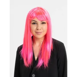 Şeker Pembesi Koyu Pembe Renk Uzun Düz Parti Peruğu 