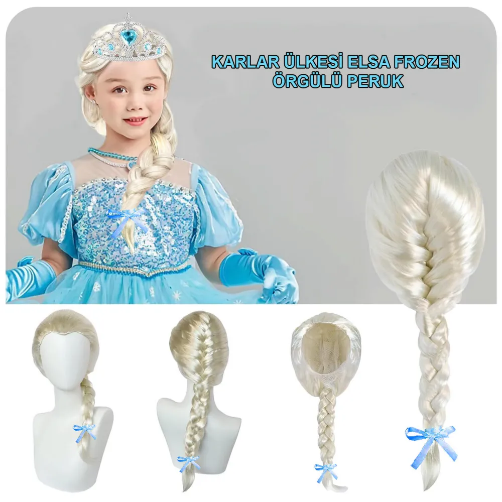 Platin Altın Dore Renk Karlar Ülkesi Elsa Frozen Peruğu Çocuk Boy